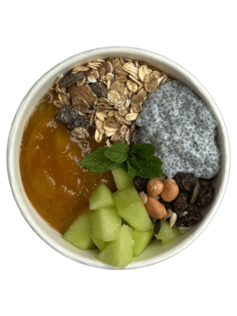 Mango and passionfruit chia yoghurt parfait